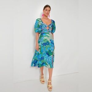 Farm Rio Jungle Panther Puff-Sleeve Cutout Dress
